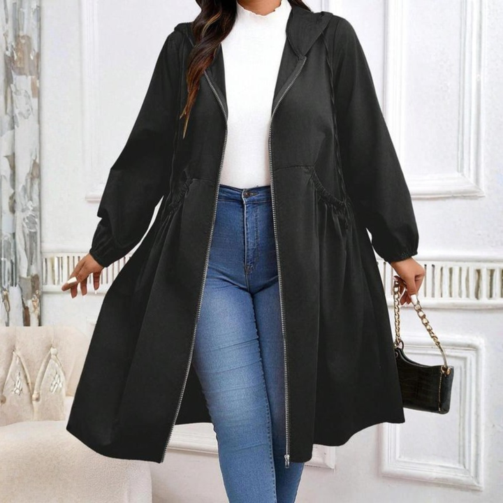AVRIL | Plus Size Drawstring Zip-Up Long Sleeve Hooded Coat