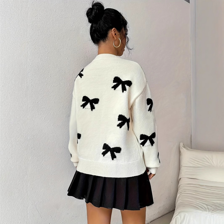 HATA | Comfy Bow Print Pullover Sweater
